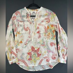 J.A.K. Women’s Long Sleeve Cotton Light Floral Blouse Top Tunic Size M